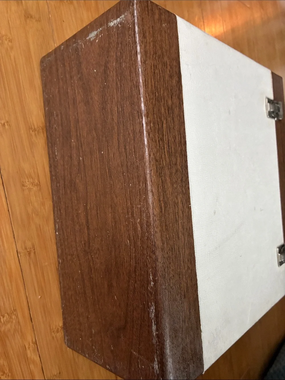 Vintage White and Brown Portable Storage Case for vinyl record collection